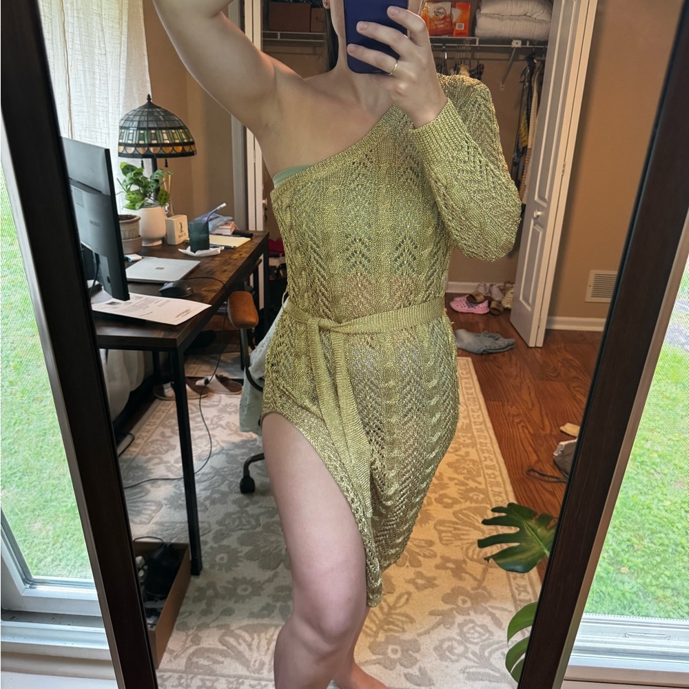 Anthropologie Metallic Gold Knit Dress/Coverup